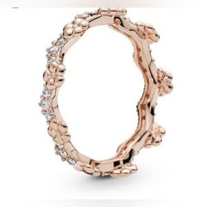 👑 PANDORA Flower Crown Ring- Rose Gold Plated/Clear - Size 5 (50)